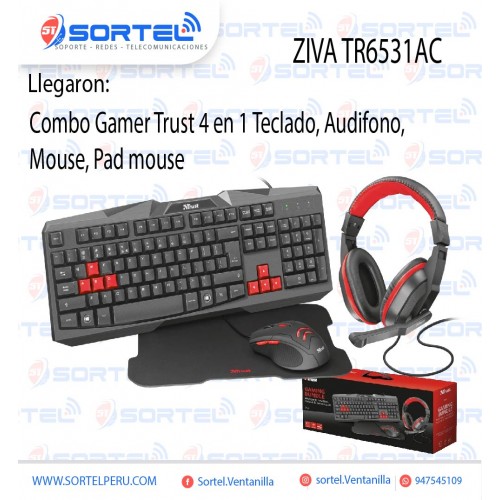 Trust Ziva 4 en 1 Gaming Bundle / Teclado + ratón + auriculares +